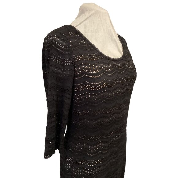 Black Crocheted Knit Open Back Dress W/ Ribbon Tie Ralph Lauren Denim &Supply - Picture 2 of 5